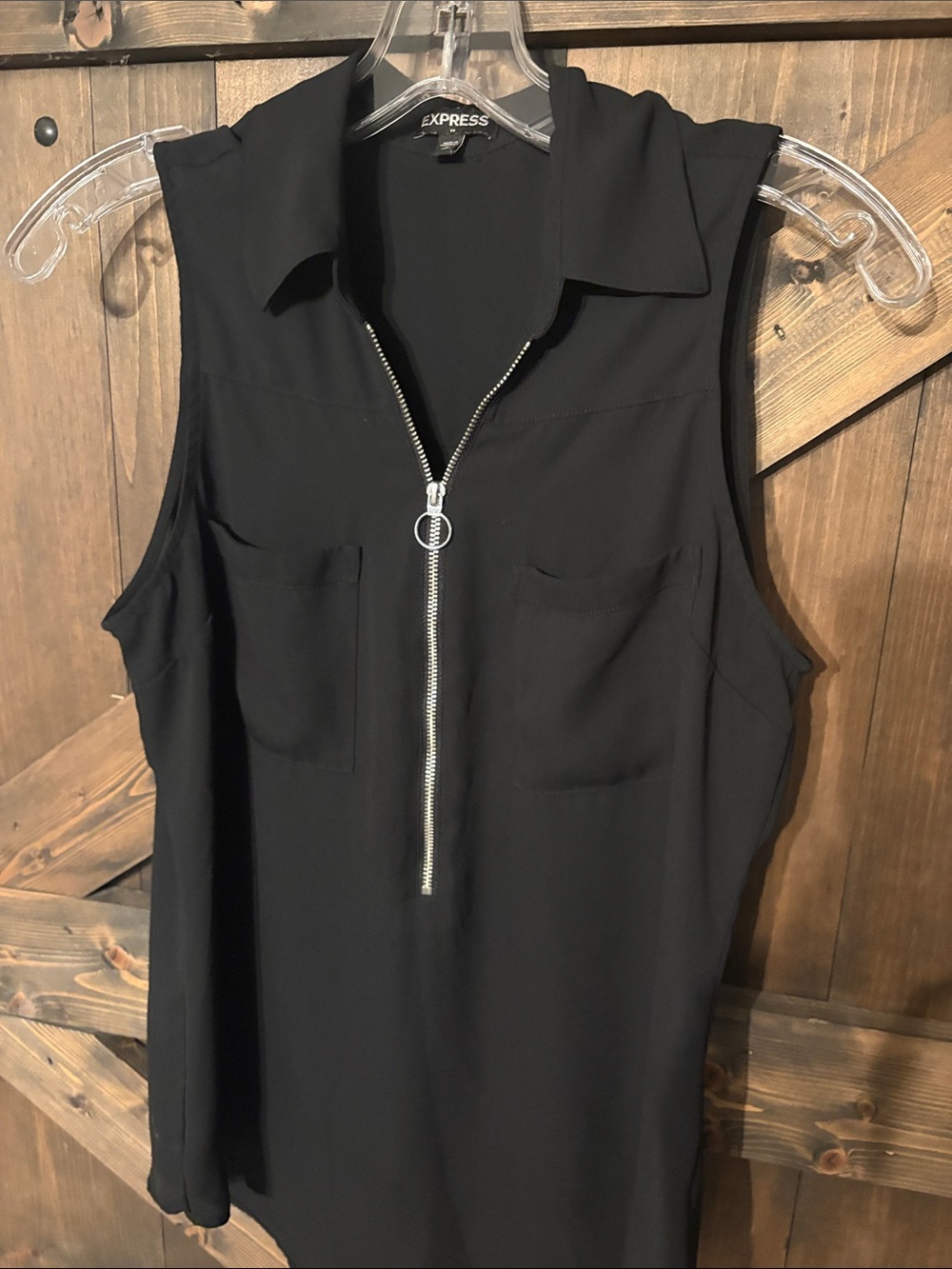 Express Black Collared Sleeveless Zip-Front Cami